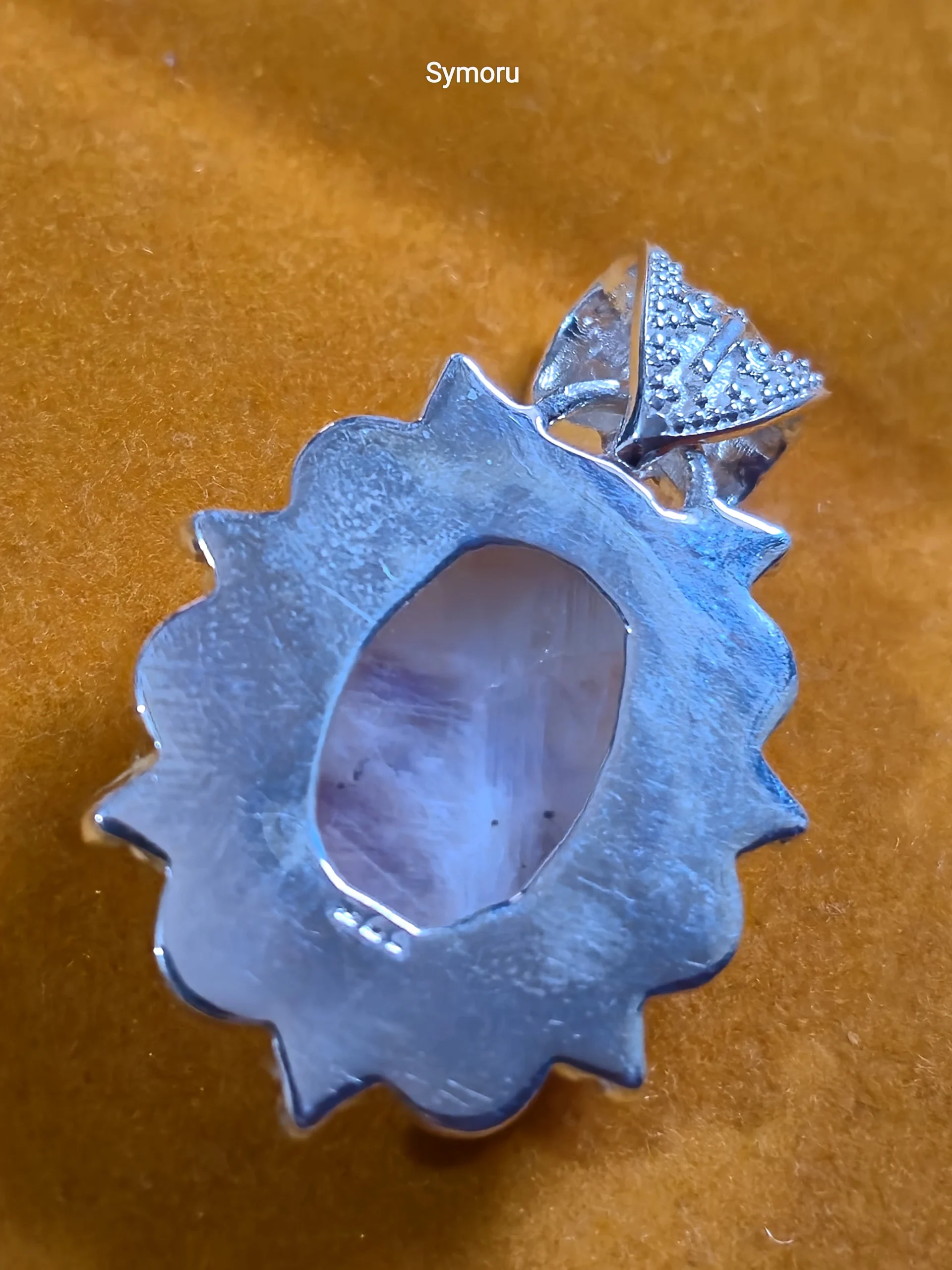 925 Sterling Silver Rainbow Moonstone Oval Pendant | Handmade Floral Silver Pendant by Symoru - Image 3