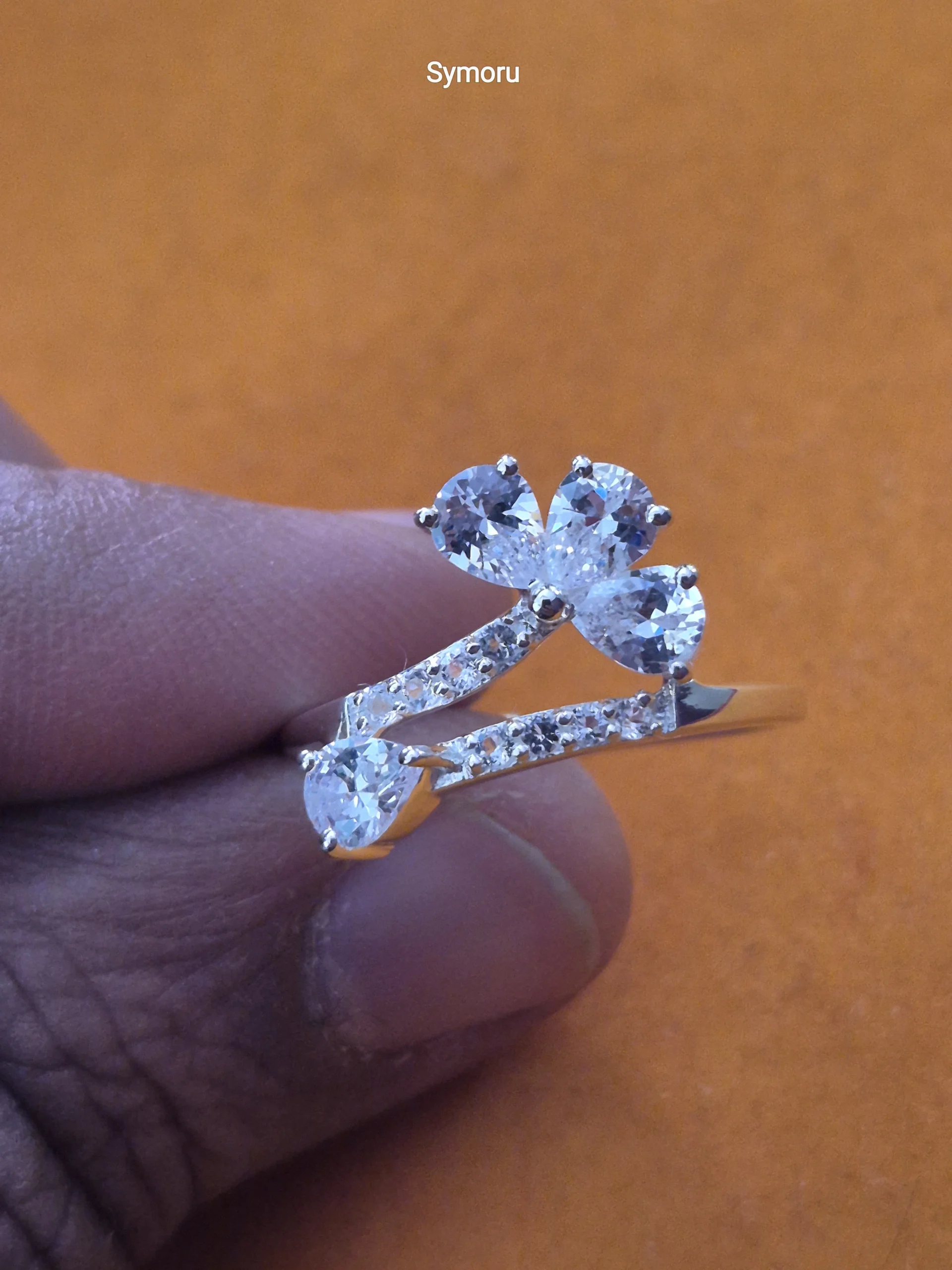 925 Sterling Silver CZ Bypass Ring | Pear & Heart Cut Cubic Zirconia Silver Ring | Elegant Open Style Ring for Women | Symoru - Image 3