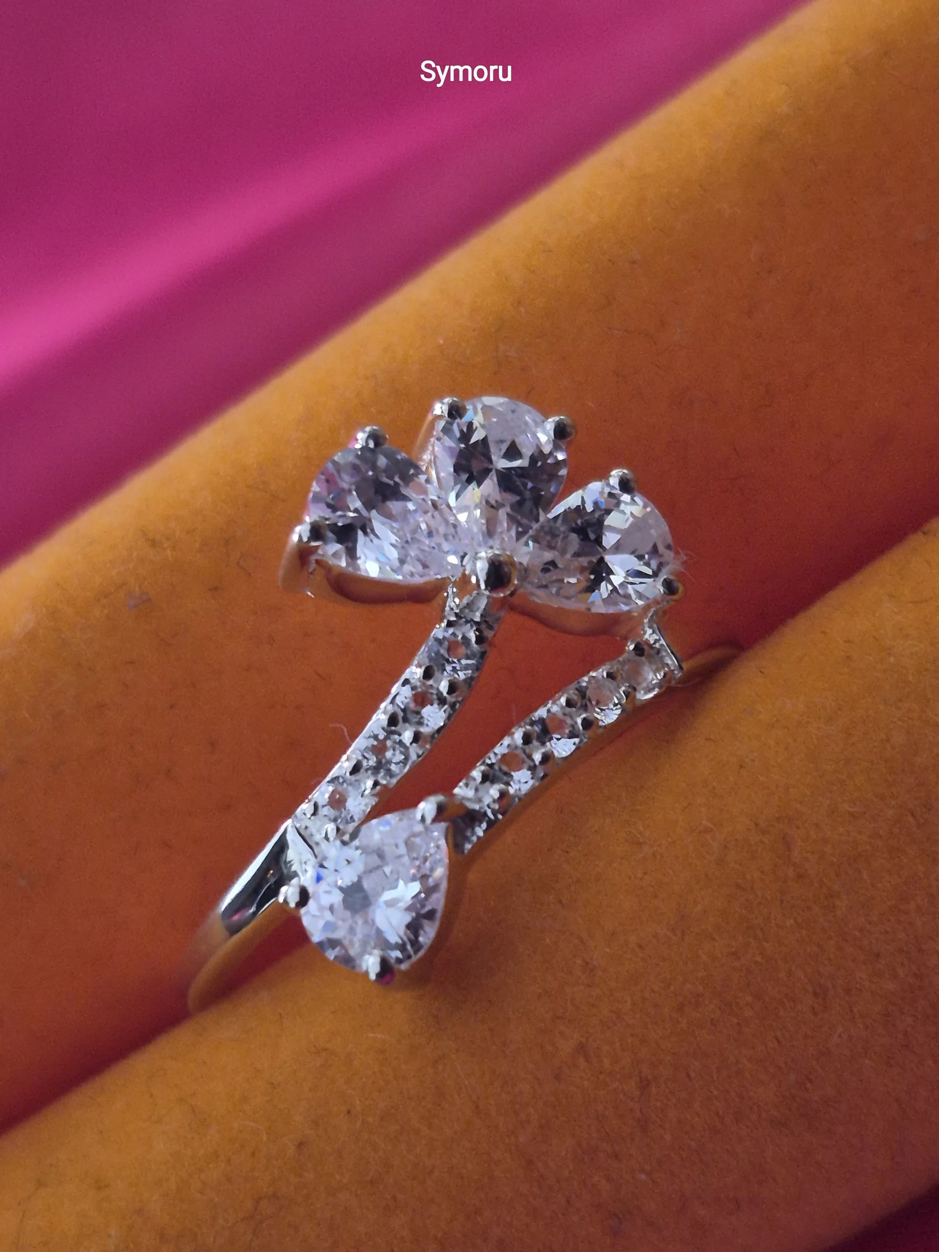 925 Sterling Silver CZ Bypass Ring | Pear & Heart Cut Cubic Zirconia Silver Ring | Elegant Open Style Ring for Women | Symoru