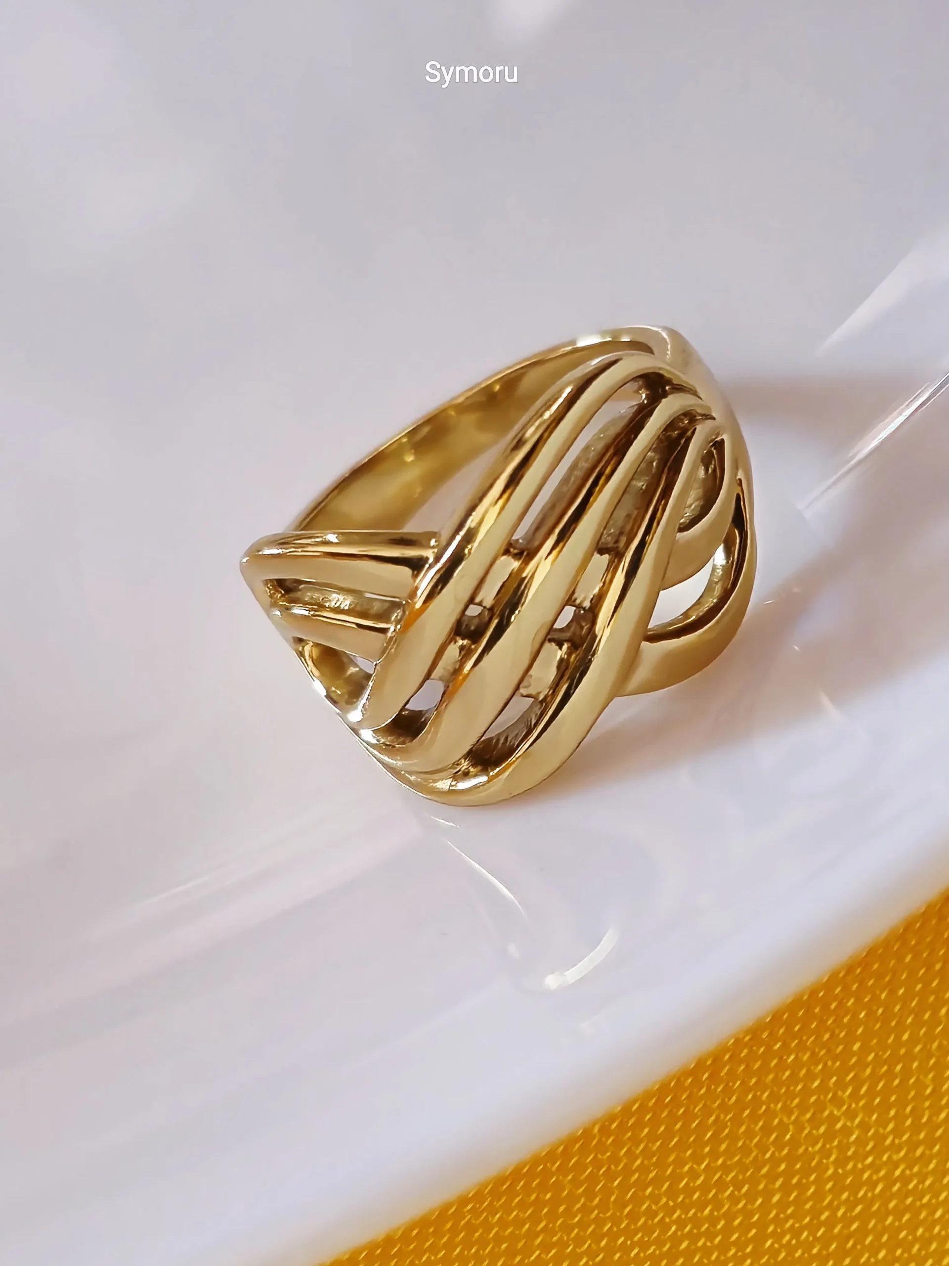 Gold Tone Multi-Line Open Cage Ring