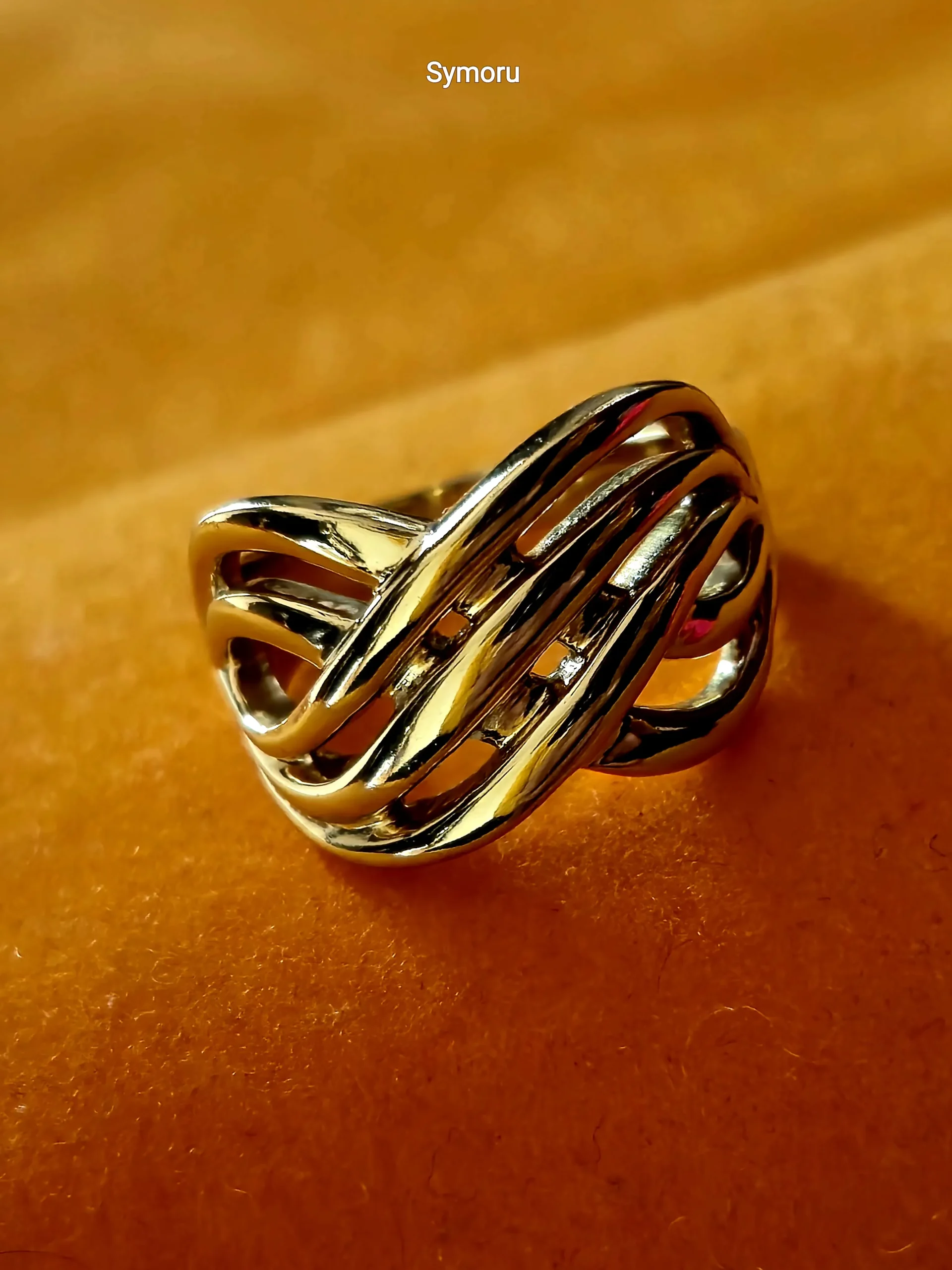 Gold Tone Multi-Line Open Cage Brass Ring for Women | Contemporary Statement Band | Designer Fashion Ring by Symoru - Image 4