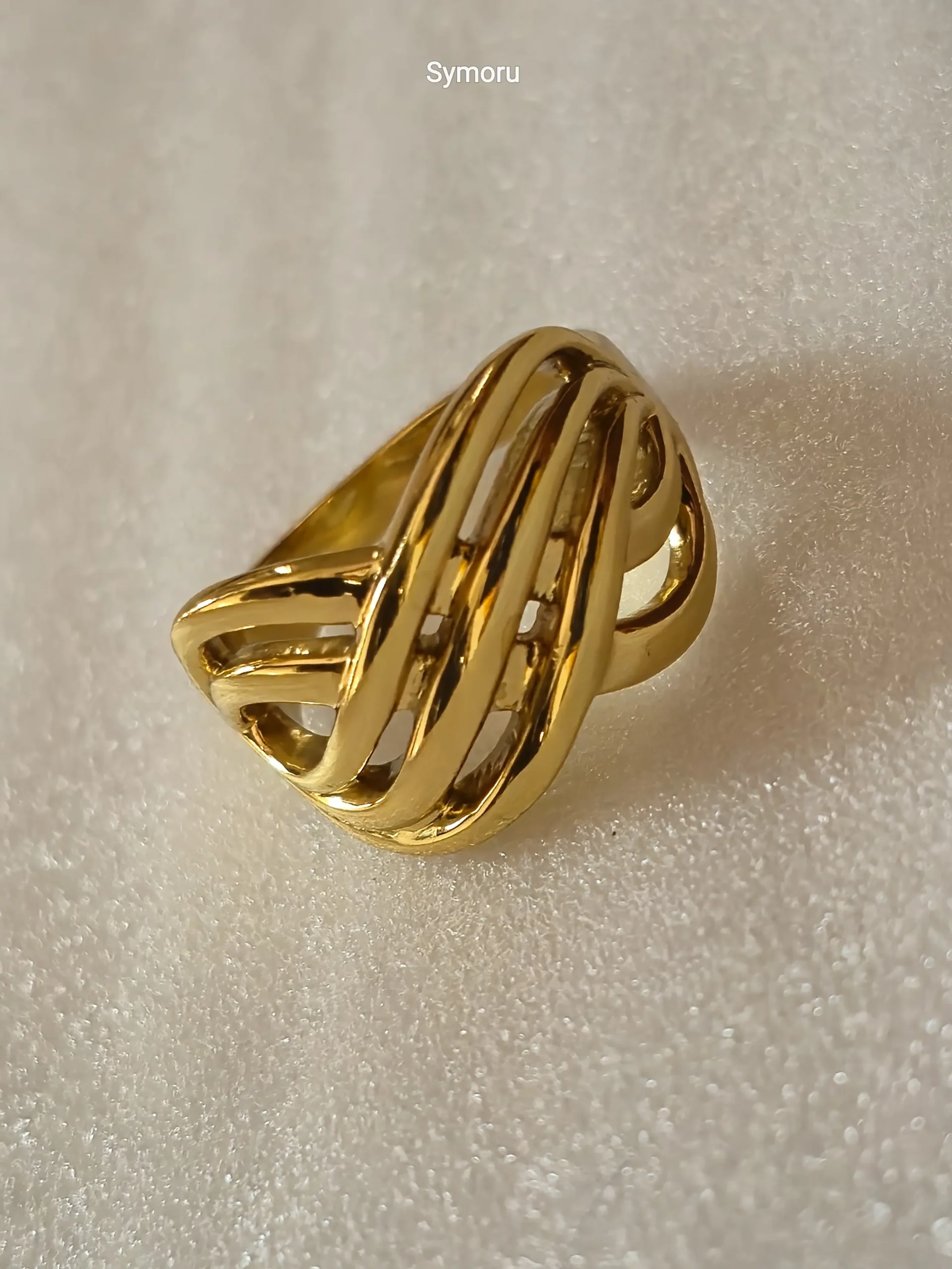 Gold Tone Multi-Line Open Cage Brass Ring for Women | Contemporary Statement Band | Designer Fashion Ring by Symoru - Image 3