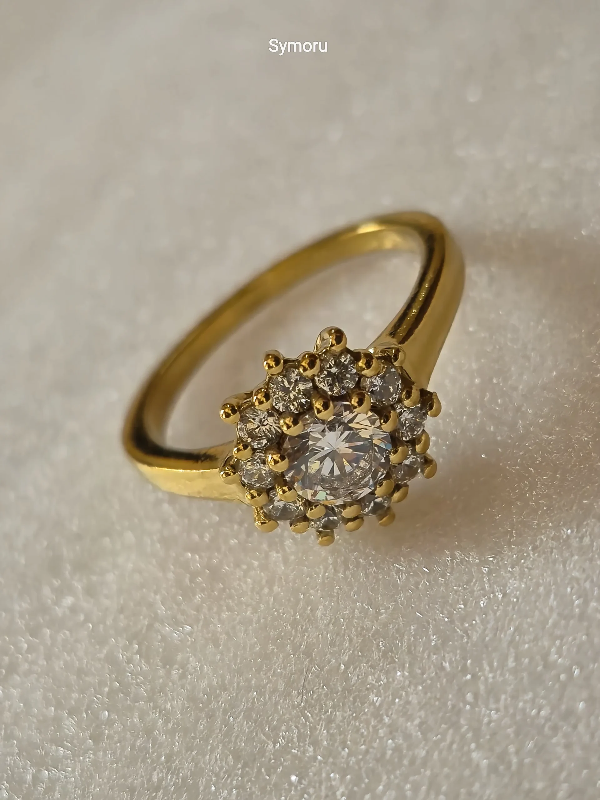 Luxury Halo CZ Gold Plated Brass Ring for Women | Diamond Look Cluster Engagement Ring | Symoru - Image 3