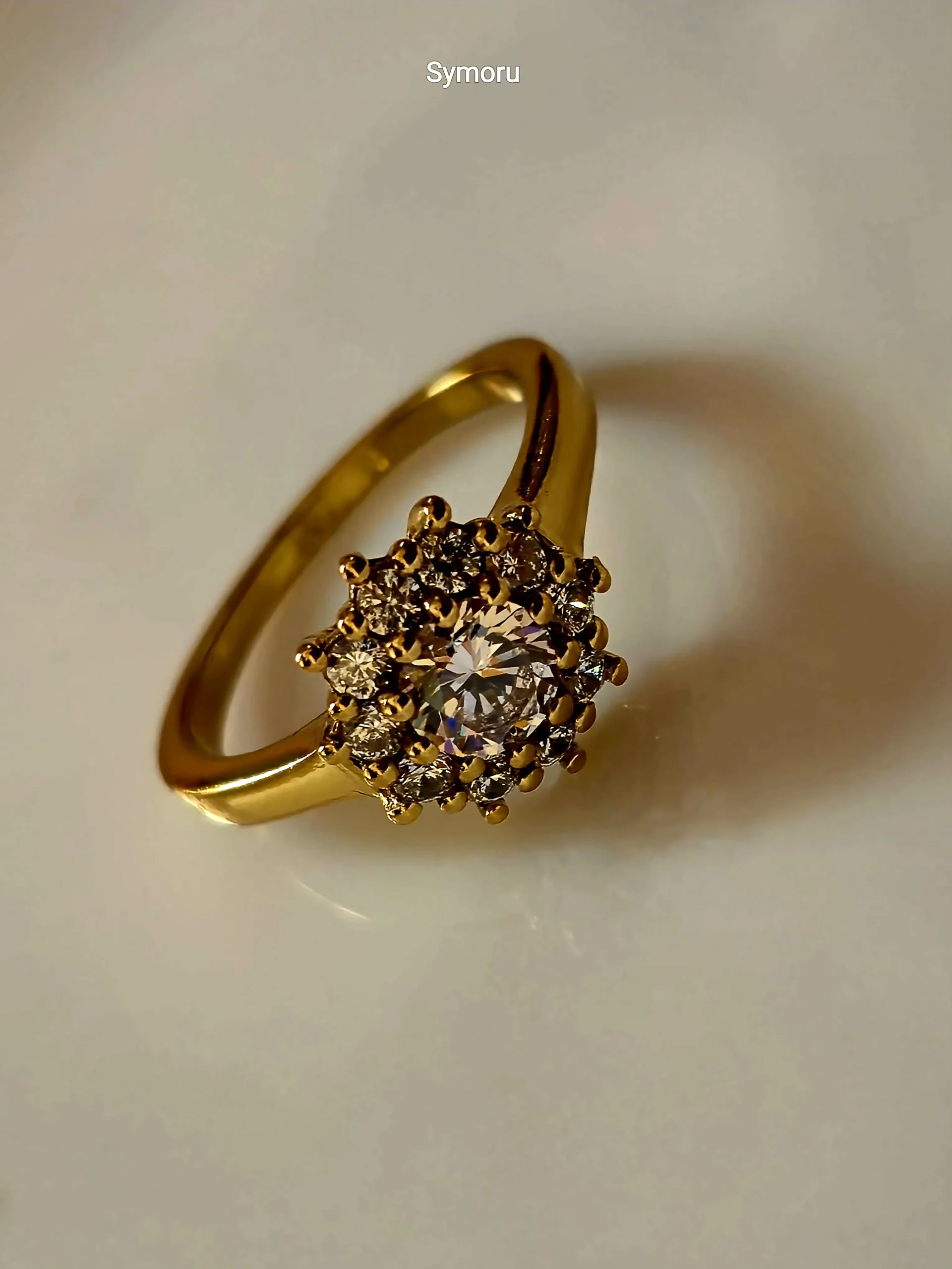 Luxury Halo CZ Gold Plated Brass Ring for Women | Diamond Look Cluster Engagement Ring | Symoru - Image 6