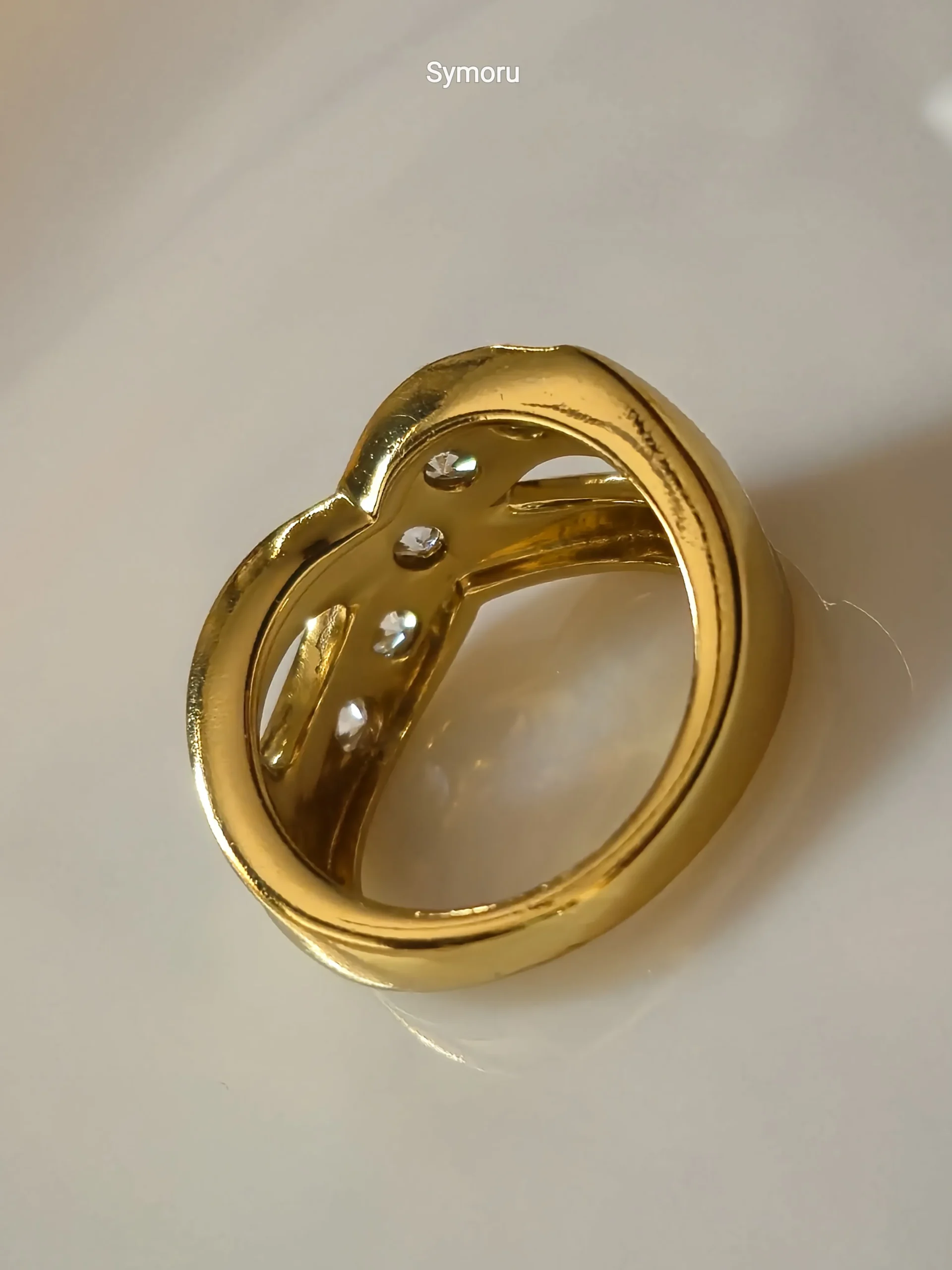 Golden Flow Five Stone CZ Gold Plated Brass Ring | Contemporary Wave Design Ring | Symoru - Image 3