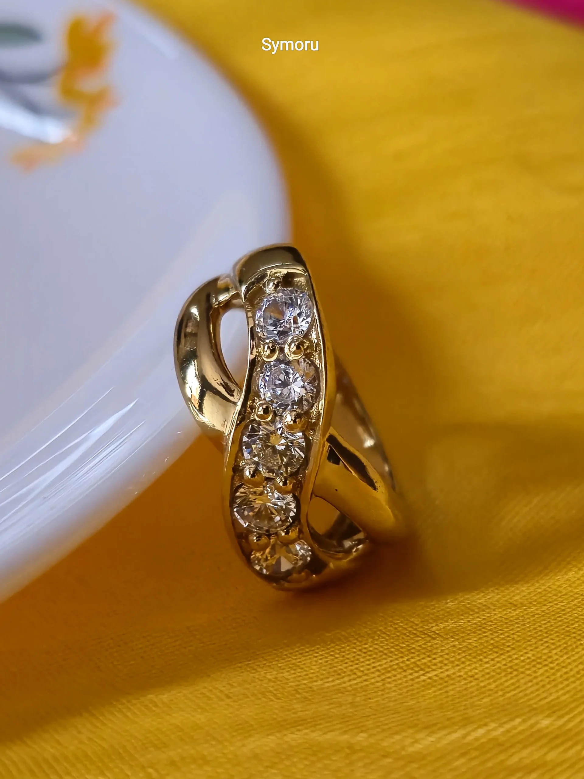 Golden Flow Five Stone CZ Gold Ring