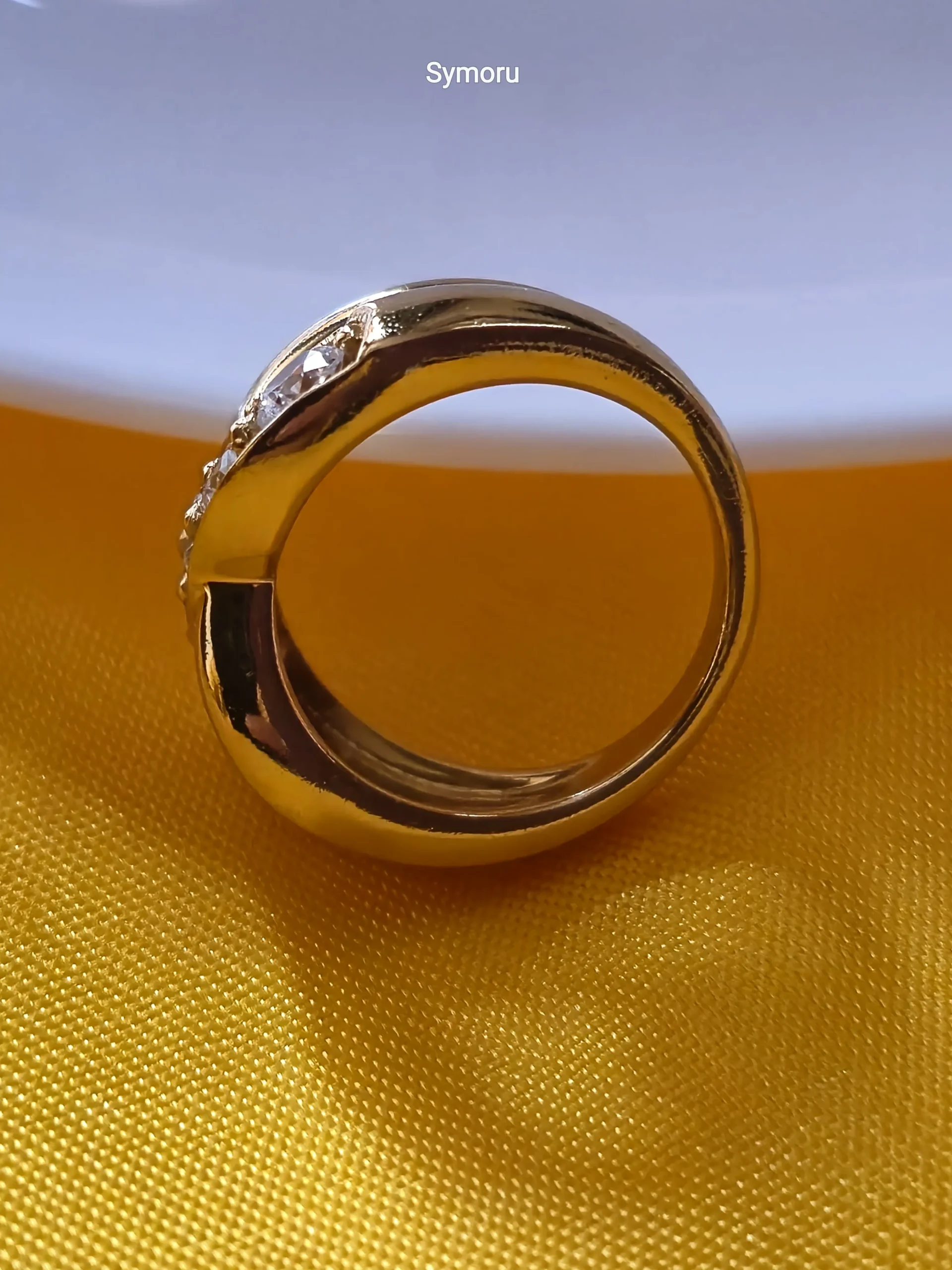 Golden Flow Five Stone CZ Gold Plated Brass Ring | Contemporary Wave Design Ring | Symoru - Image 5