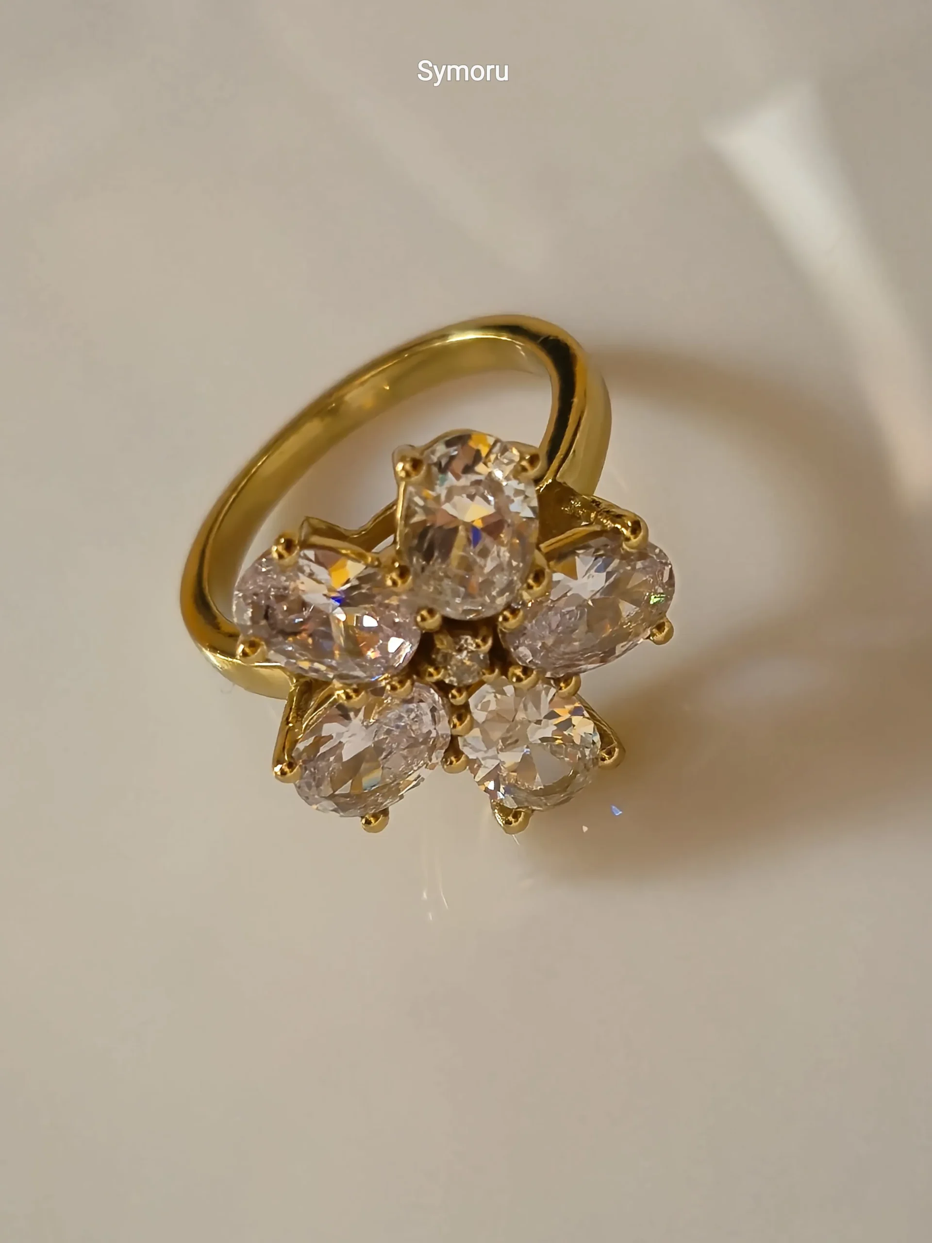 Floral Cluster Cubic Zirconia Gold Ring for Women | Diamond Look Flower Ring | Symoru - Image 5