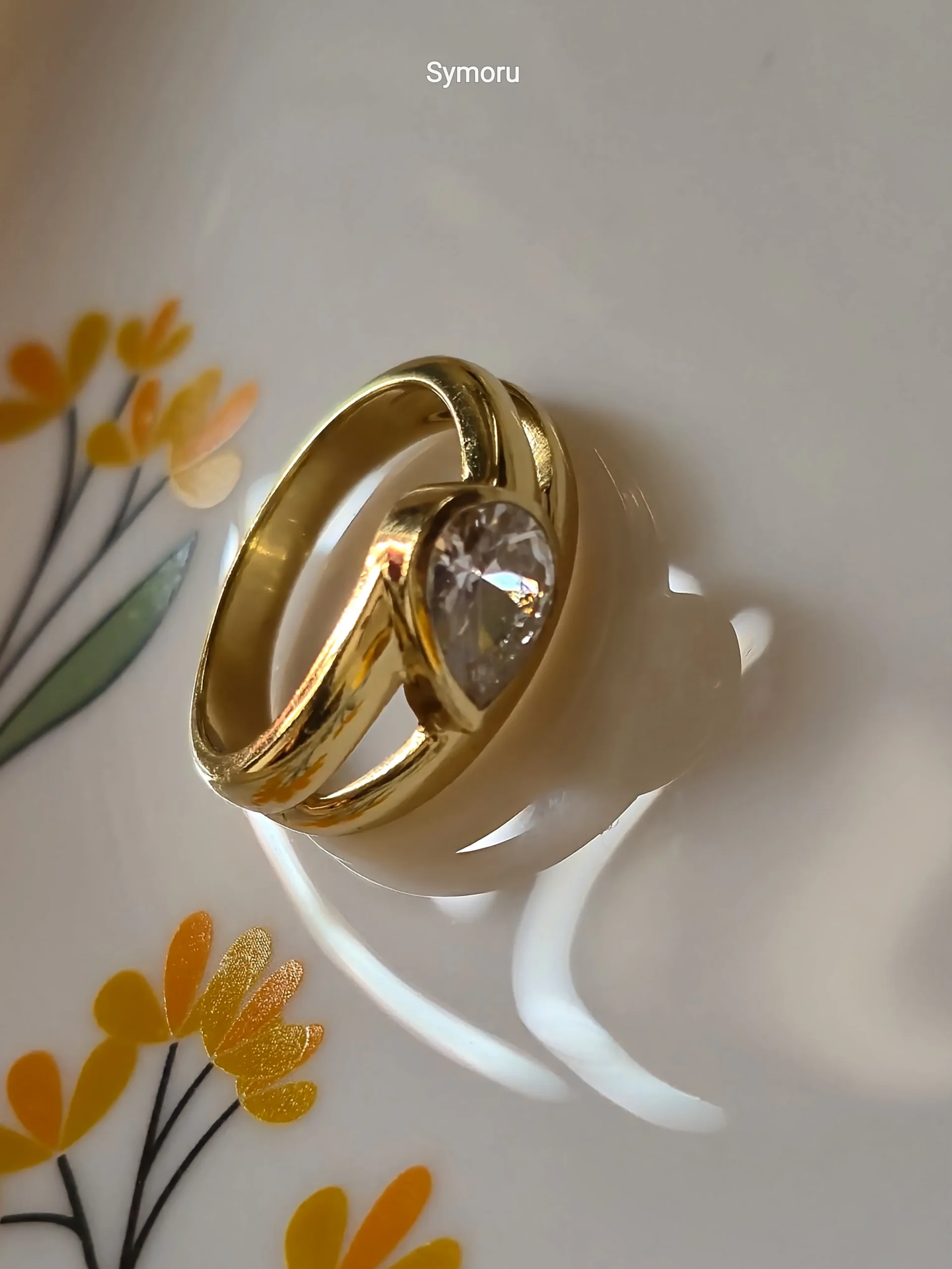 Golden Orbit Clear Crystal Oval Gold Plated Brass Ring | Modern Open Shank Designer Ring | Symoru - Image 3