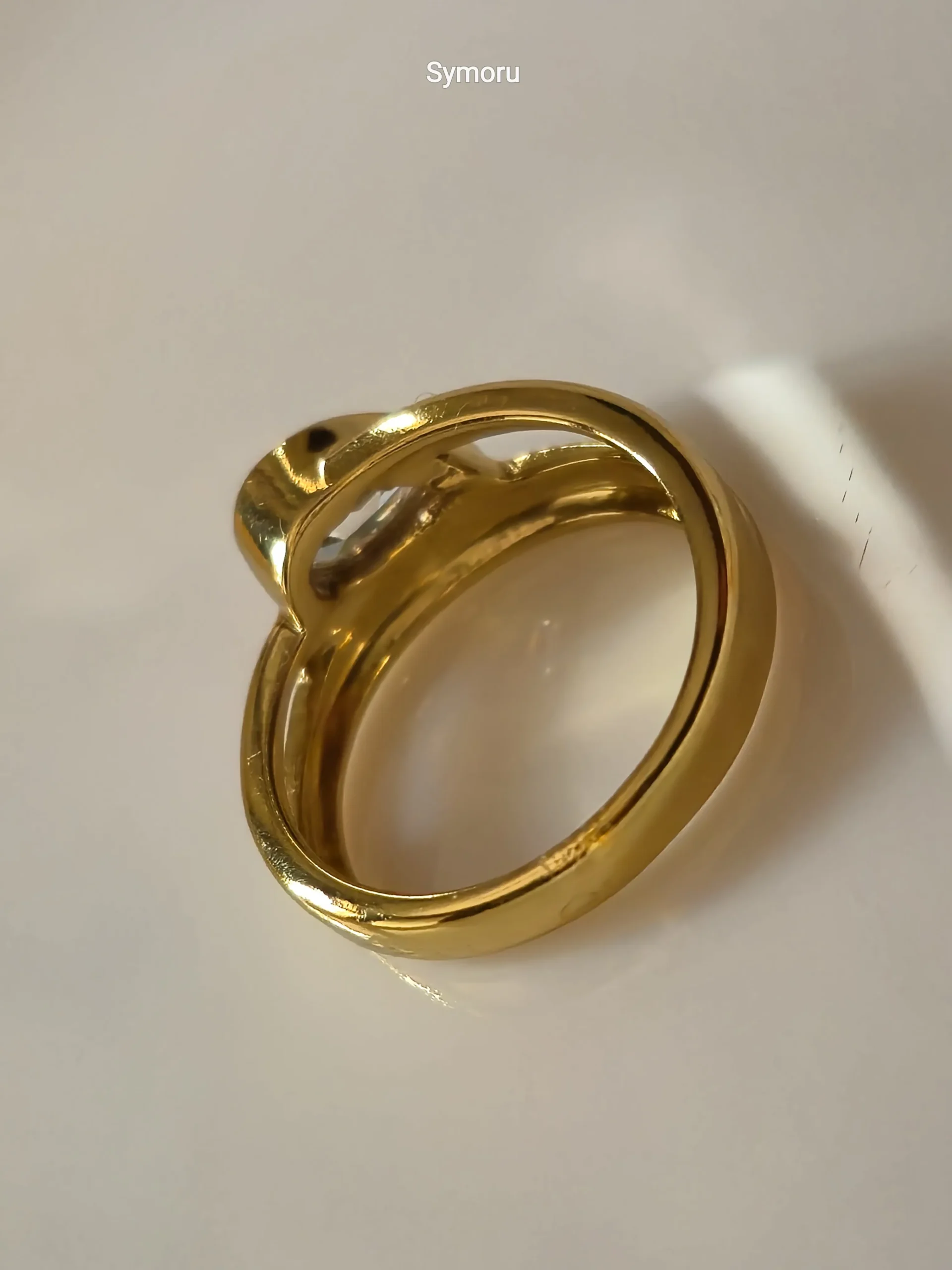 Golden Orbit Clear Crystal Oval Gold Plated Brass Ring | Modern Open Shank Designer Ring | Symoru - Image 4