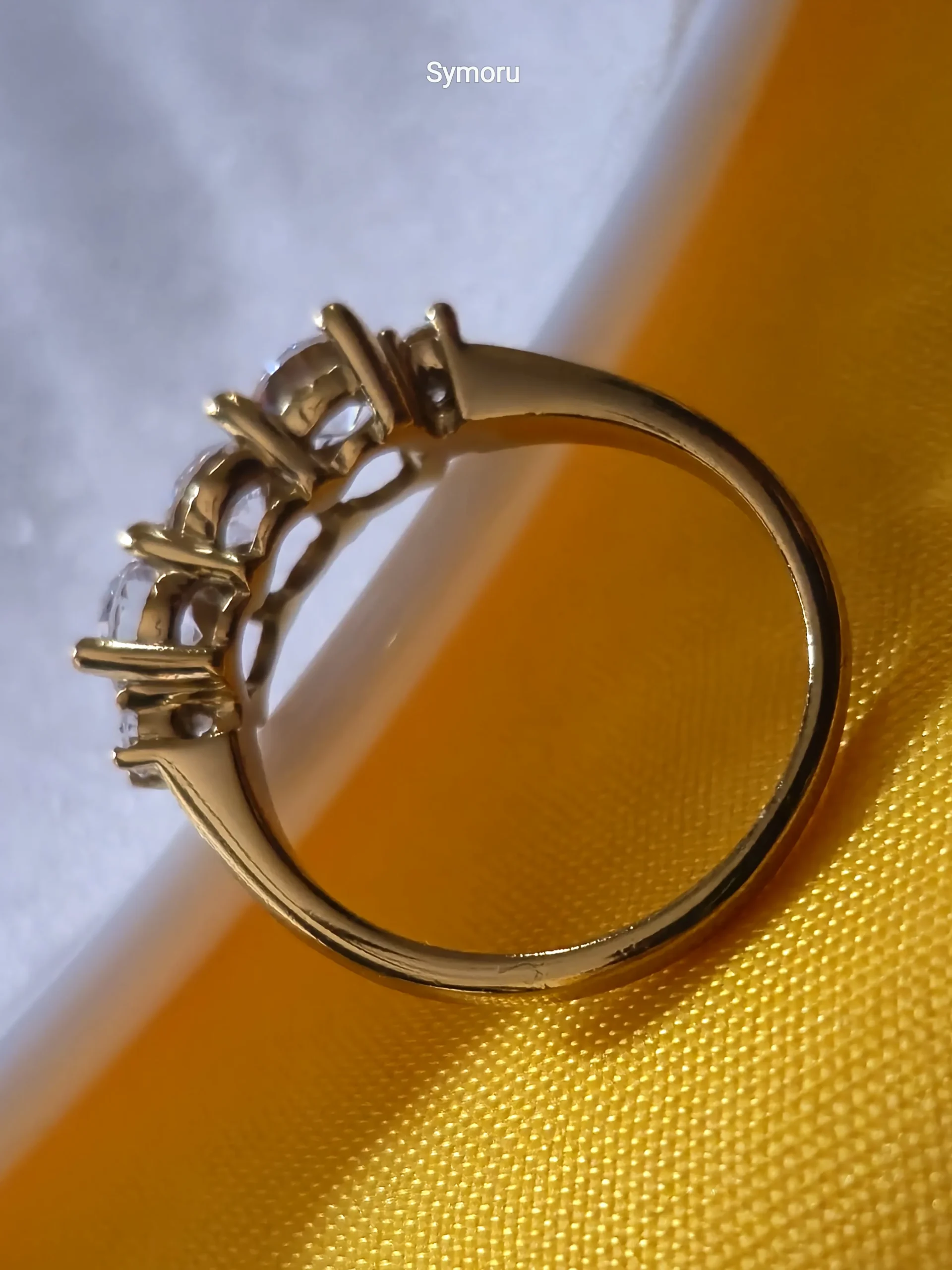 Elegant Three Stone CZ Gold Plated Brass Ring for Women | Diamond Look Daily & Party Wear | Symoru - Image 2