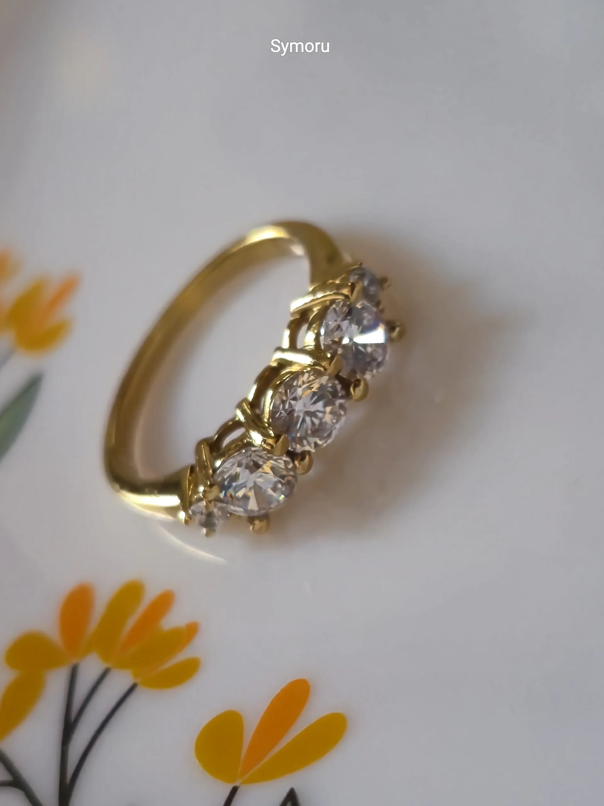 Elegant Three Stone CZ Gold Plated Brass Ring for Women | Diamond Look Daily & Party Wear | Symoru - Image 4