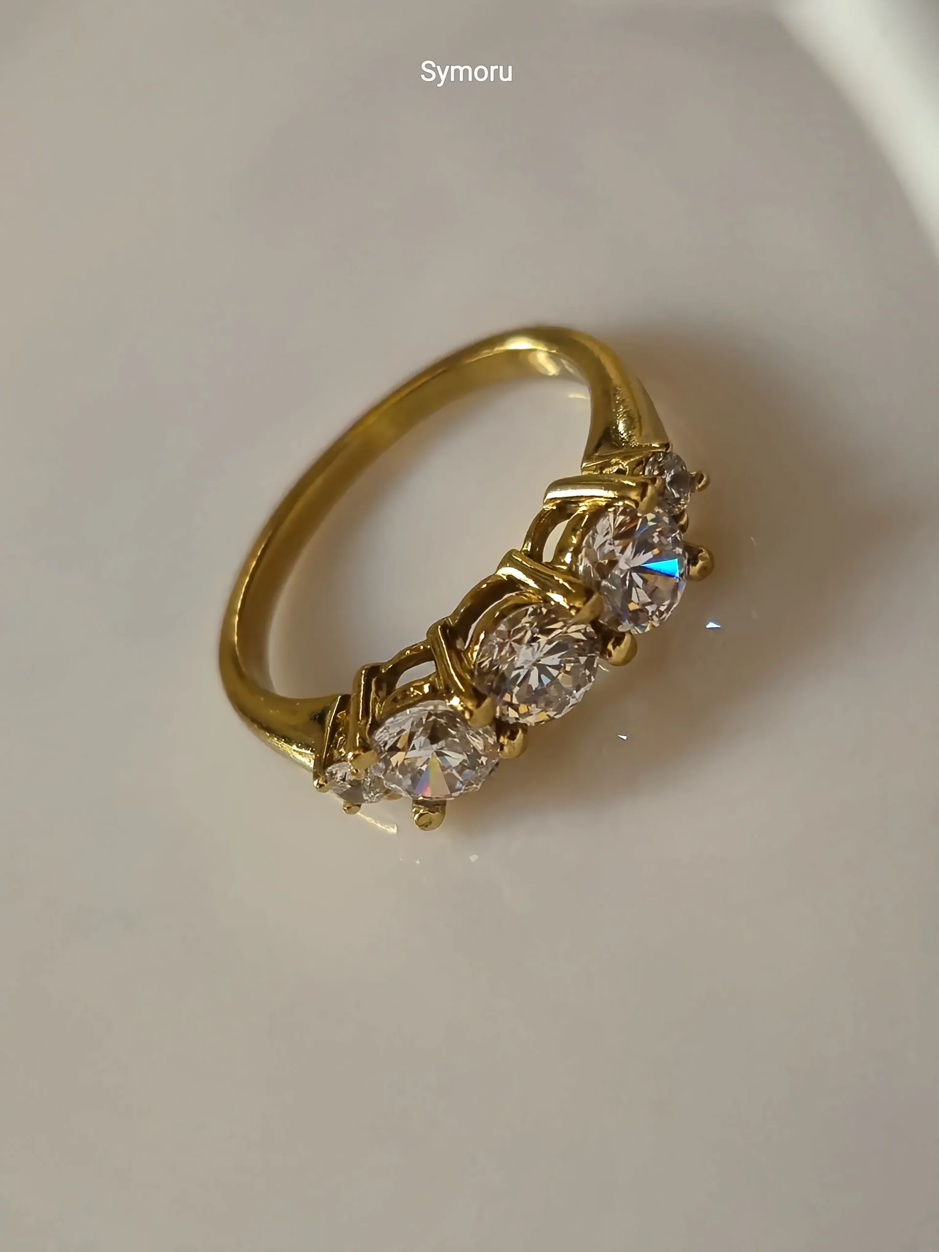 Elegant Three Stone CZ Gold Plated Brass Ring for Women | Diamond Look Daily & Party Wear | Symoru - Image 5