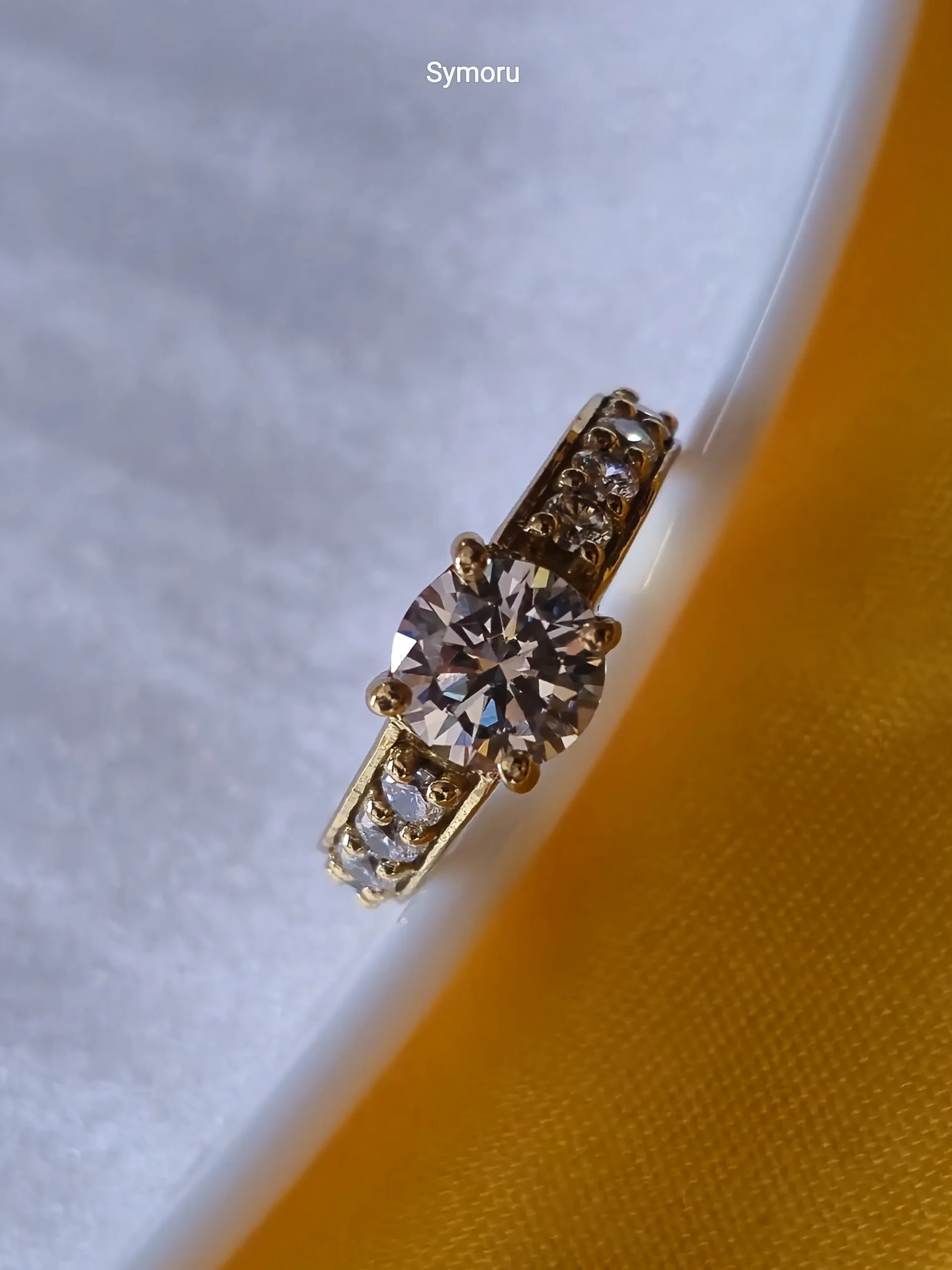 Classic Solitaire CZ Gold Plated Brass Ring with Side Stones with Side Stones | Engagement Style Ring | Symoru