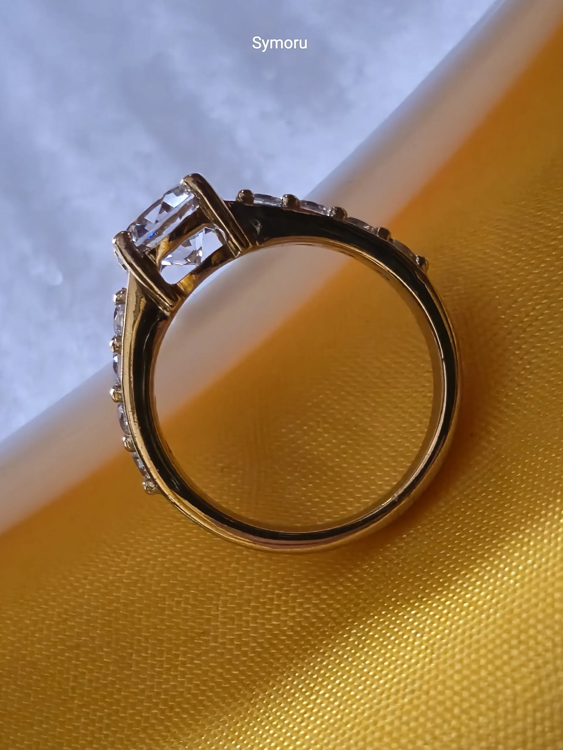 Classic Solitaire CZ Gold Plated Brass Ring with Side Stones with Side Stones | Engagement Style Ring | Symoru - Image 6