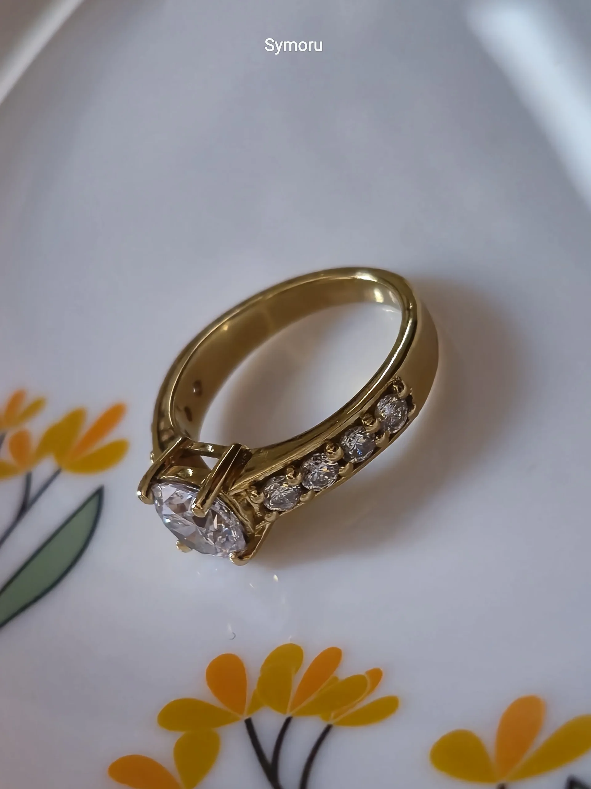 Classic Solitaire CZ Gold Plated Brass Ring with Side Stones with Side Stones | Engagement Style Ring | Symoru - Image 5