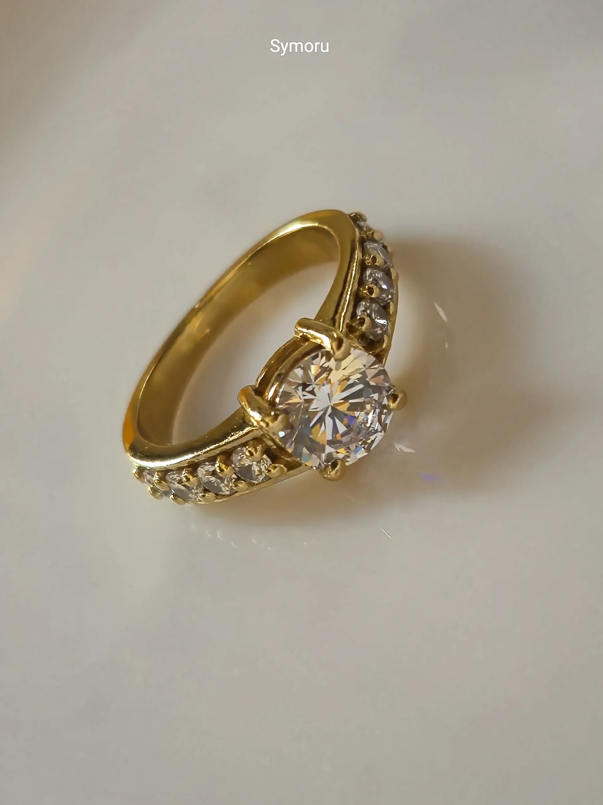 Classic Solitaire CZ Gold Plated Brass Ring with Side Stones with Side Stones | Engagement Style Ring | Symoru - Image 4