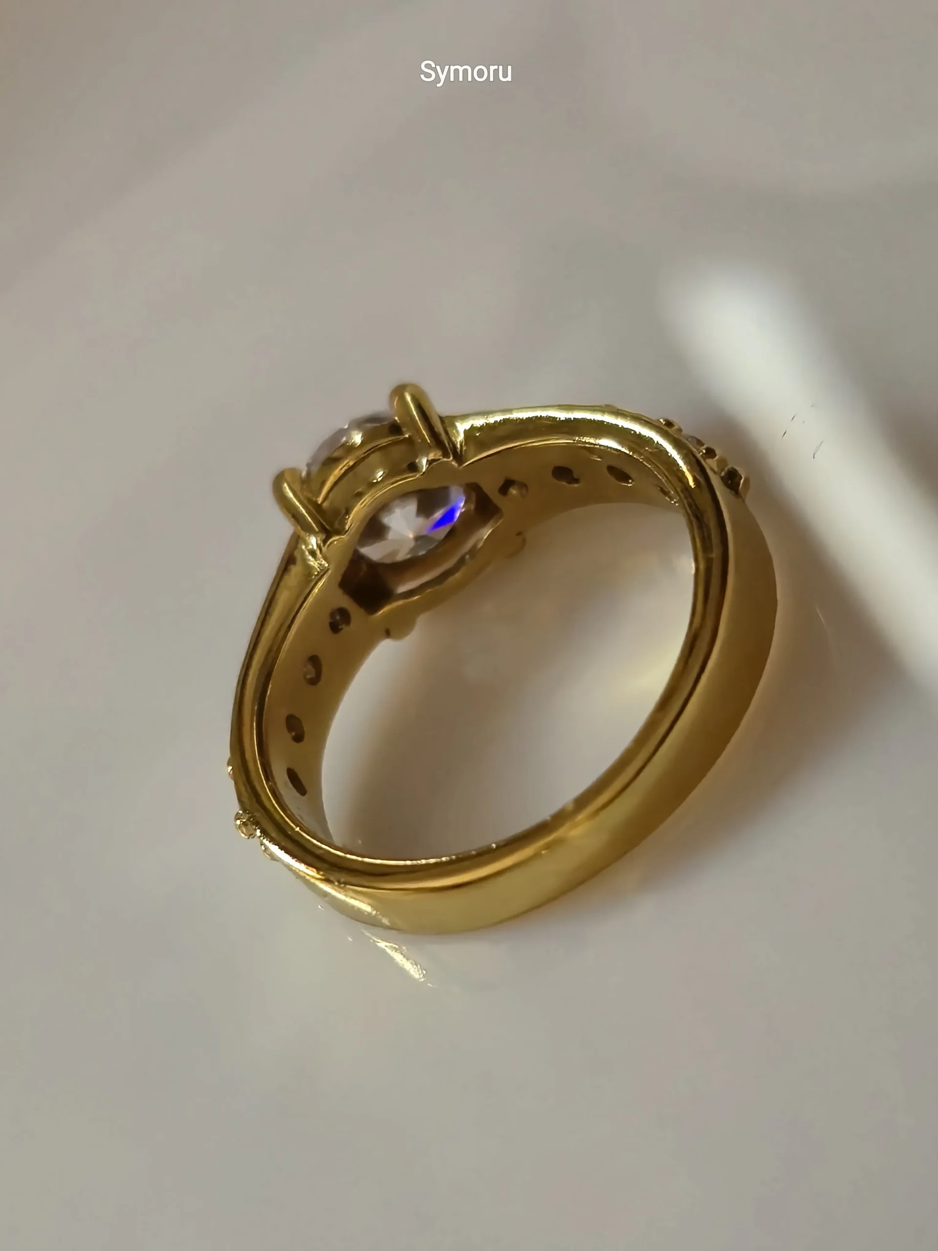 Classic Solitaire CZ Gold Plated Brass Ring with Side Stones with Side Stones | Engagement Style Ring | Symoru - Image 3