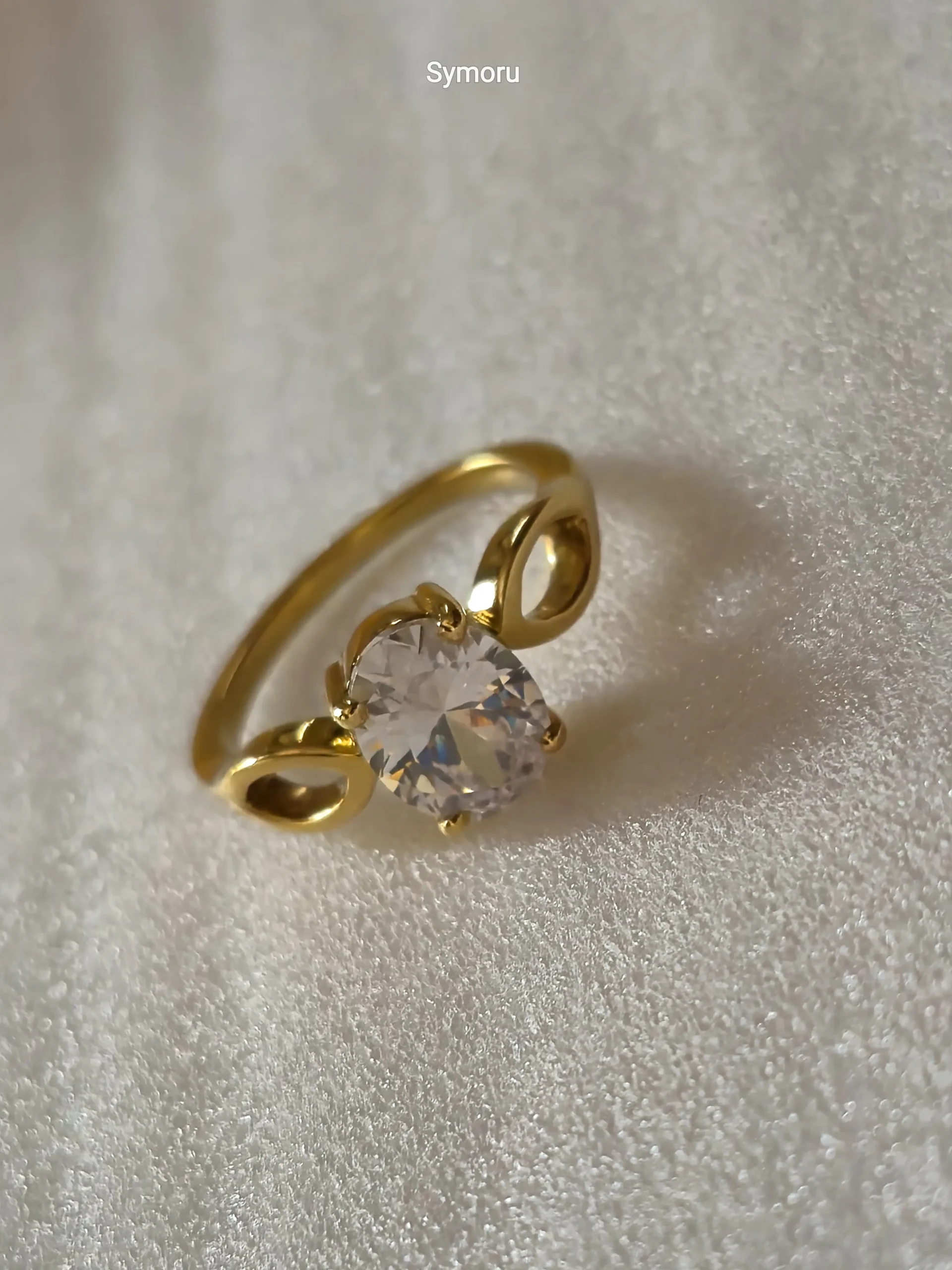 Swirl Design Cubic Zirconia Solitaire Gold Ring