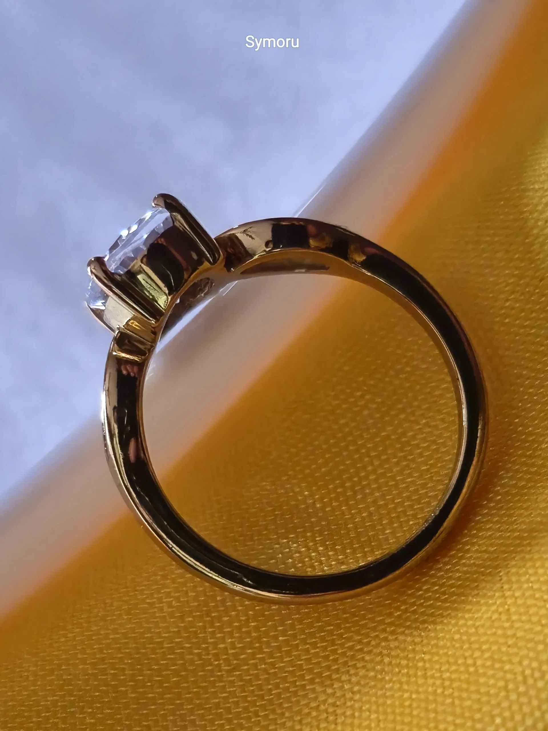 Swirl Design Cubic Zirconia Solitaire Gold Ring for Women | Diamond Look Engagement Ring | Symoru - Image 4